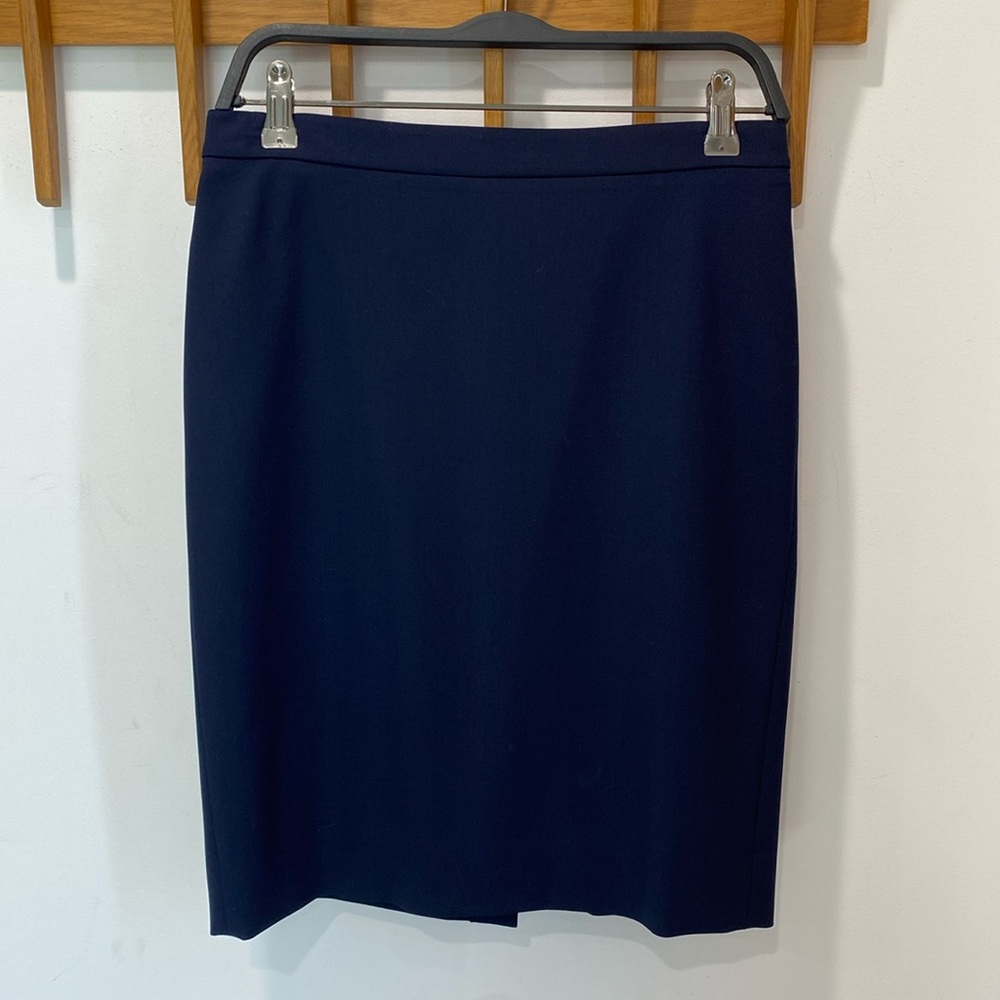 J. Crew Navy Wool Suit Bi Stretch Pencil Skirt Size 2